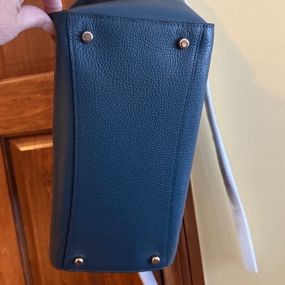 Coach Kleo Carryall Denim Leather Suede Navy Blue Authentic Satchel Handbag - Picture 11 of 13